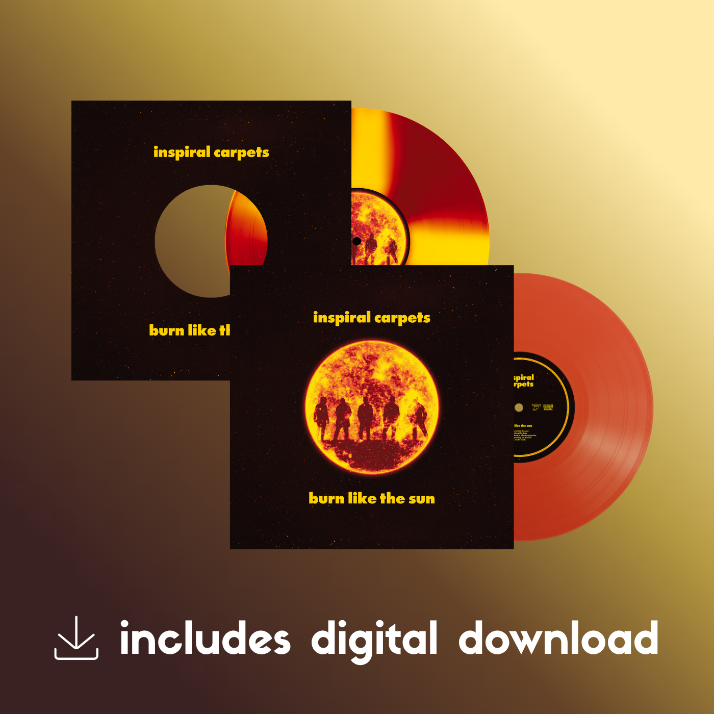 Inspiral Carpets - 'Burn Like The Sun' - Cornetto 'Solar Flare' Vinyl + Red Translucent Vinyl + Digital Download